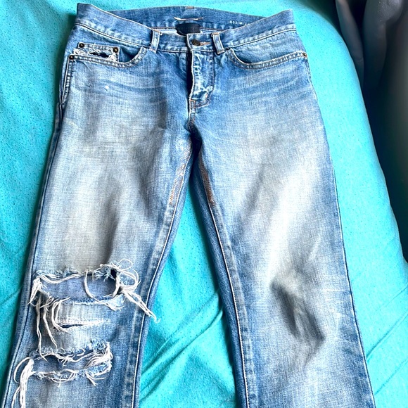 Saint Laurent blue denim ripped size W:29 good condition.